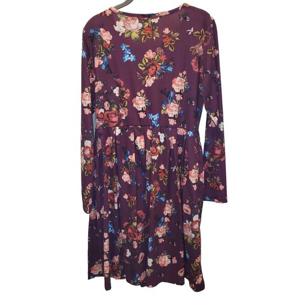 Bluetime Medium Red Floral Swing Dress Pullover Cotton Blend Stretch Waist BOHO - Picture 7 of 13